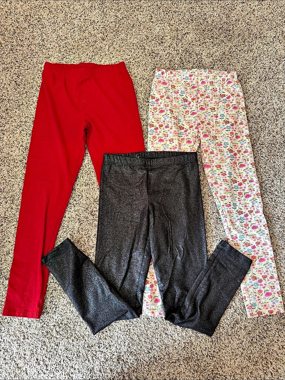 3 - Jumping Beans Tough Cotton Leggings Girls Size 8 red, floral and sparkly bla